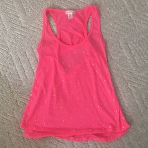 Neon Pink Tank Top with Gold Stars